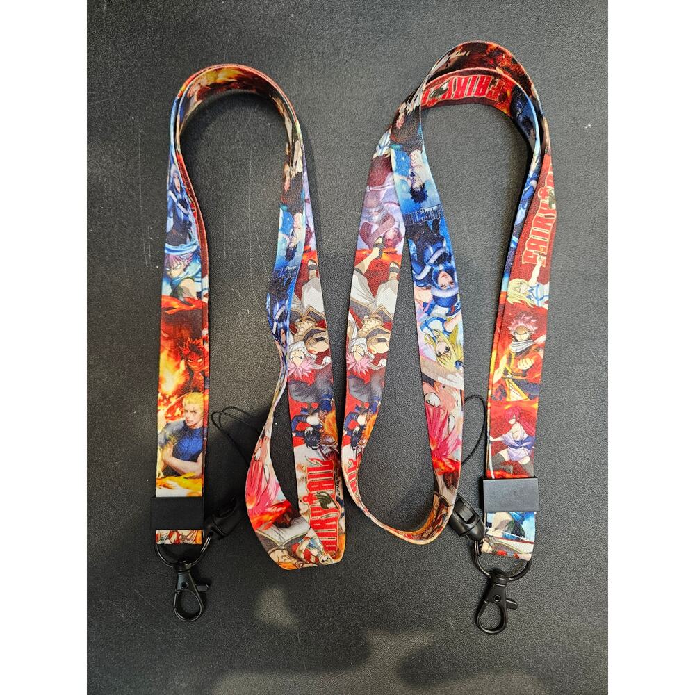 Fairy Tail Anime Lanyard Set (2 Pack) Red & Cream Keychain Strap with Badge Clip
